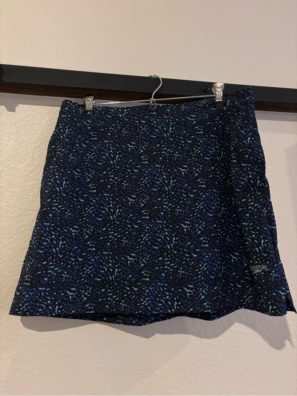 Speedo Navy Blue and Aqua Patterned Skort Swim Skirt Large